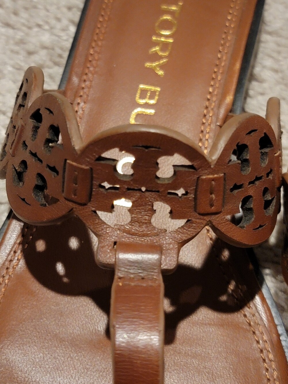 Tory Burch Tiny Miller Thong Sandals Burnt Cuoio Brown Size 7 - Picture 4 of 8